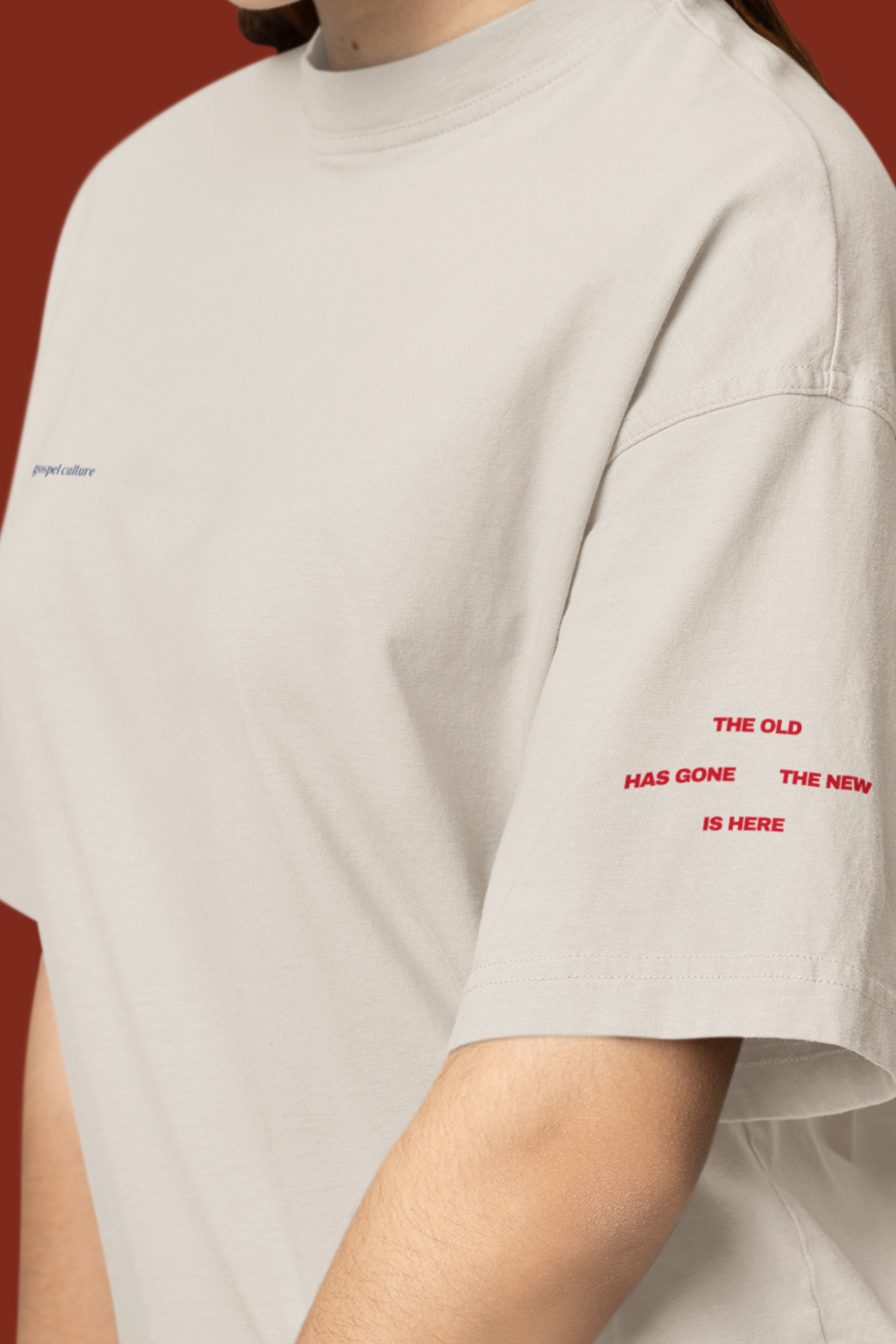 White Christian t-shirt with red text on a plain background
